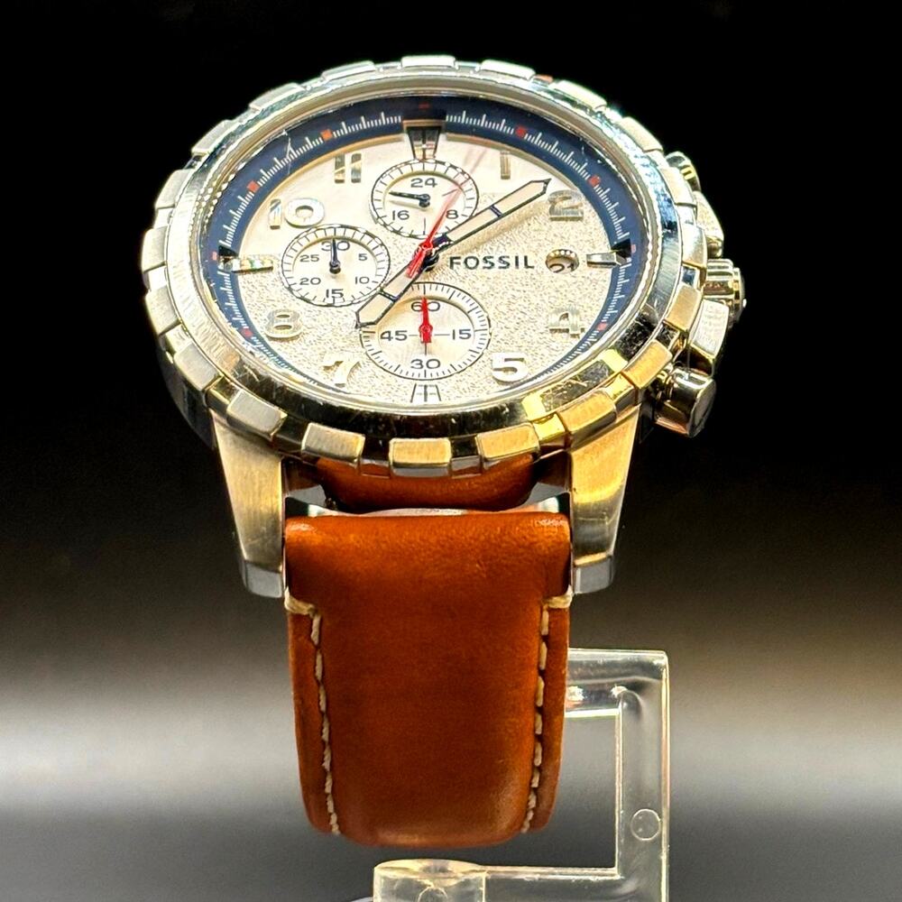 Fossil Dean FS5069 Men’s Chronograph Silver Dial Brown Leather Watch 45mm - Picture 17 of 17